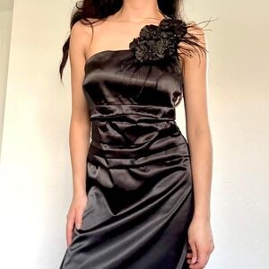 Bisou Bisou Black Satin One Shoulder Dress